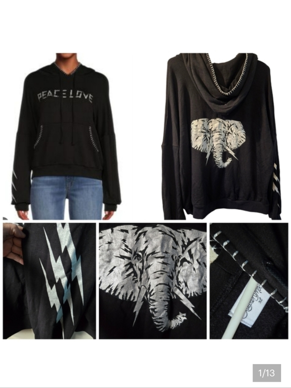 Lauren Moshi Peace Love Elephant hoodie